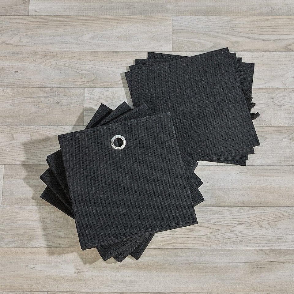 image 1 of Foldable Canvas Storage Folding Box Fabric Cube Cloth Bag 4 Piece Set | Black