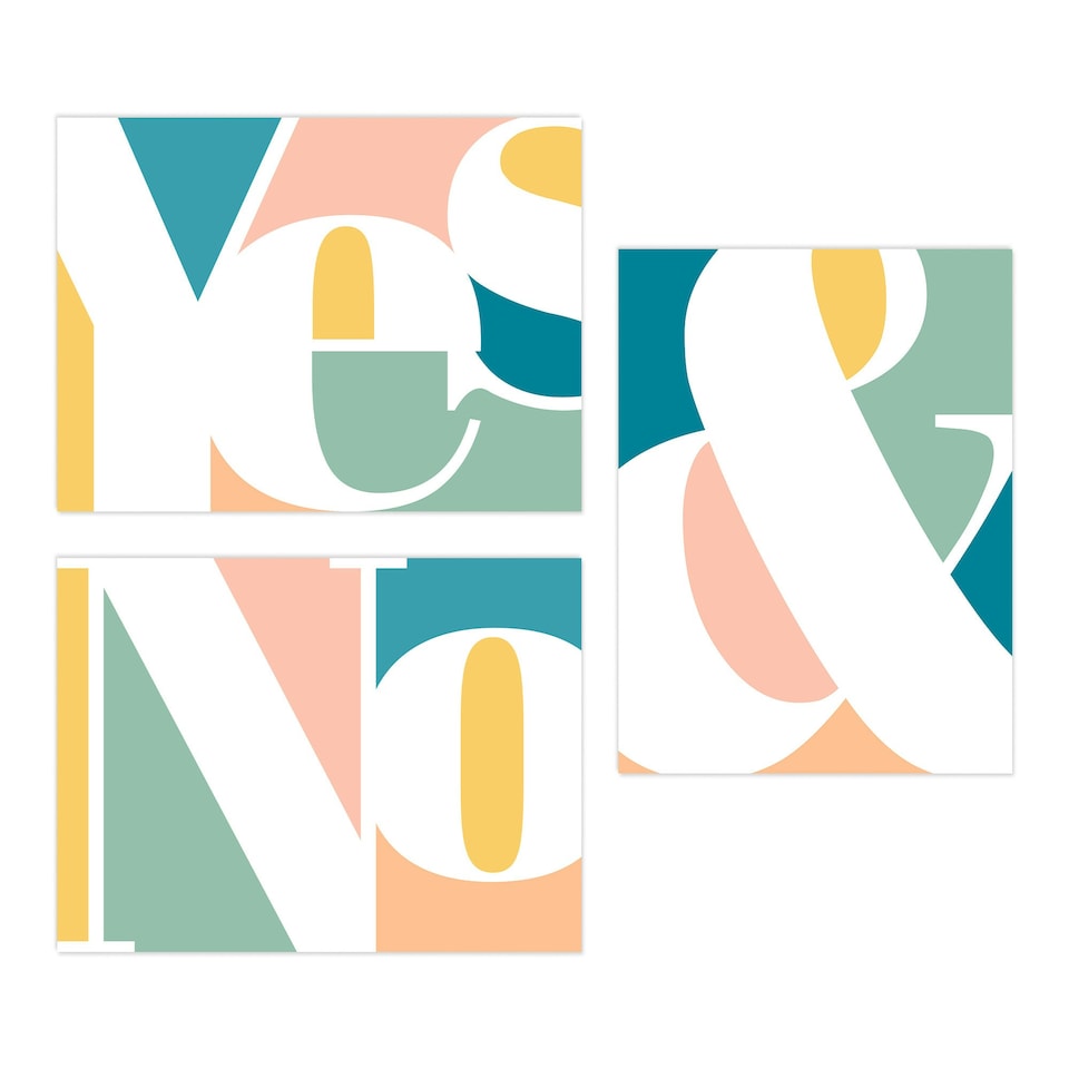 image 1 of Set of 3 Symbol Words Yes No Pastel Colour Modern Home Decor Wall Art Prints 12x16 Inch