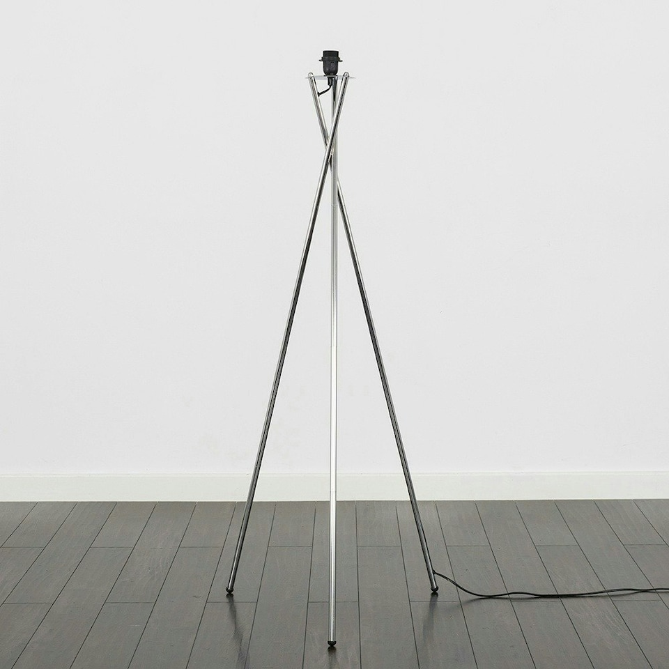 image 1 of ValueLights Camden Chrome Metal Stem Tripod Floor Lamp Base Silver