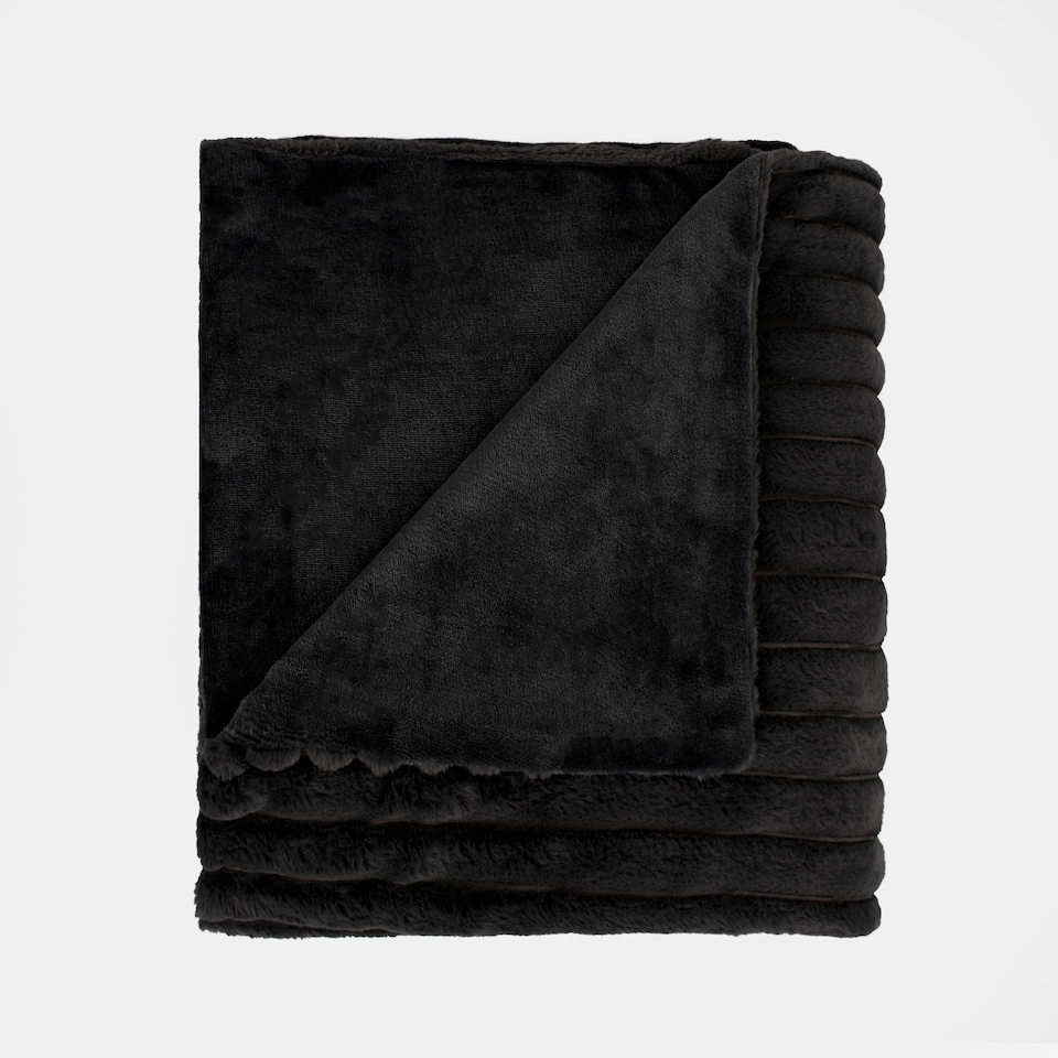 image 1 of OHS Faux Fur Ribbed Fleece Throw Blanket Winter Warm Supersoft
