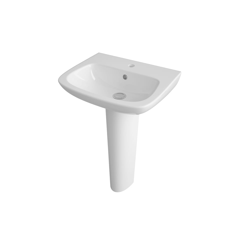 image 1 of 1 Tap Hole Ceramic Basin & Full Pedestal, Square Bathroom Sink, 500mm | White | White | 400 x 500 x 805mm