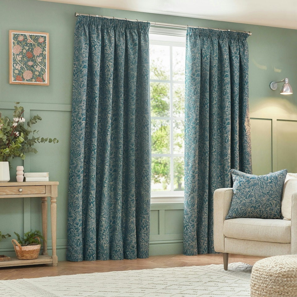 image 1 of Wylder Grantley Jacquard Wedgewood Pencil Pleat Curtains (W)168cm x (W)229cm | Multi