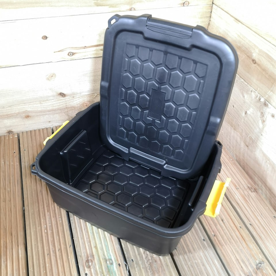 image 1 of 24L Heavy Duty Storage Box Sturdy, Lockable, Stackable and Nestable Design Storage Chest with Clips in Black