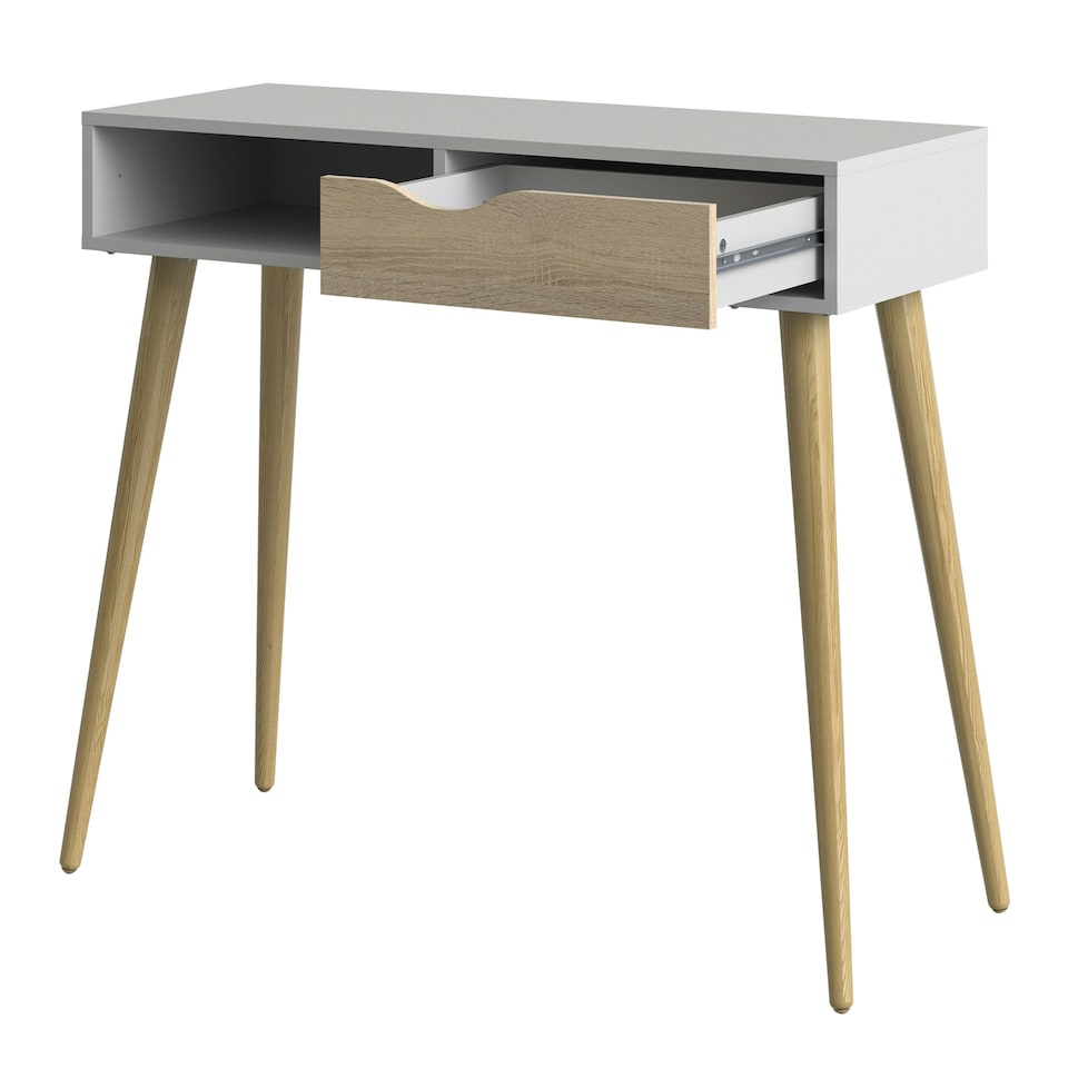 image 1 of Oslo Console Table 1 Drawer 1 Shelf in White and Oak