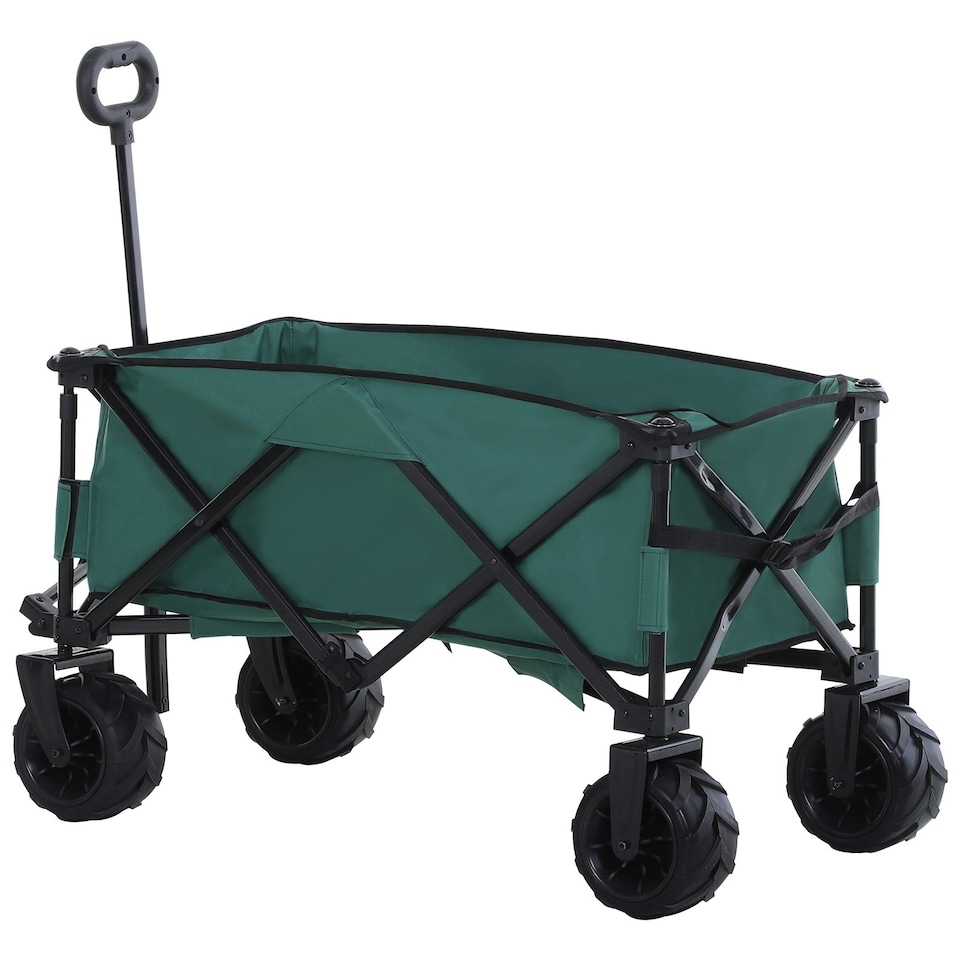 image 1 of Outsunny Outdoor Cart Folding Cargo Wagon Trailer Beach w/ Handle Dark Grey