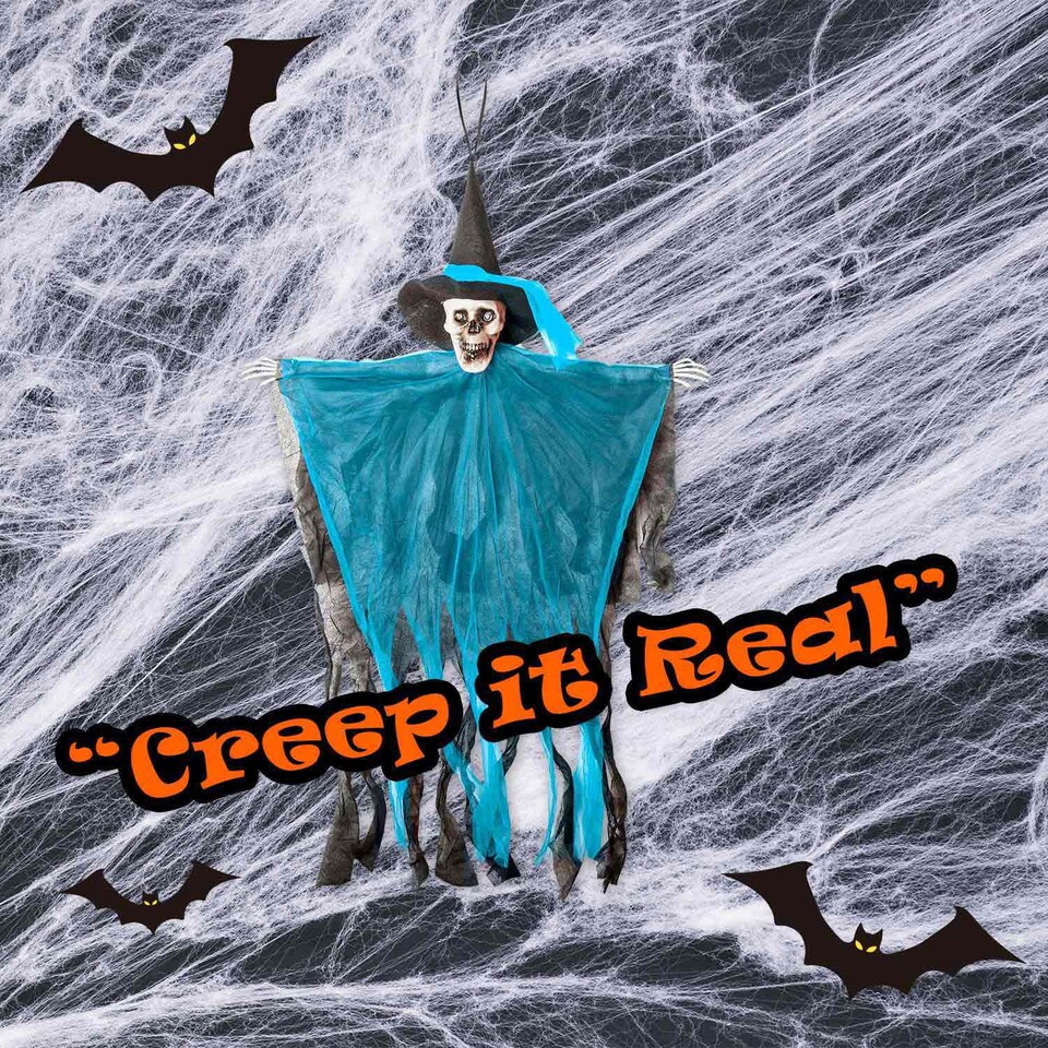 image 1 of vfm-estore Blue Hanging Skeleton Halloween Decoration with Light-Up Eyes