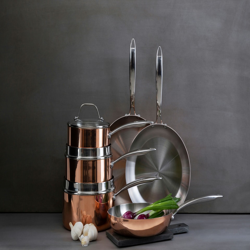 image 1 of Interiors By Premier 18cm Copper Finish Saucepan, Pan With Glass Lid, Tri-Ply Pan Saucepan With Steam Vent, Stylish Saucepan Gold
