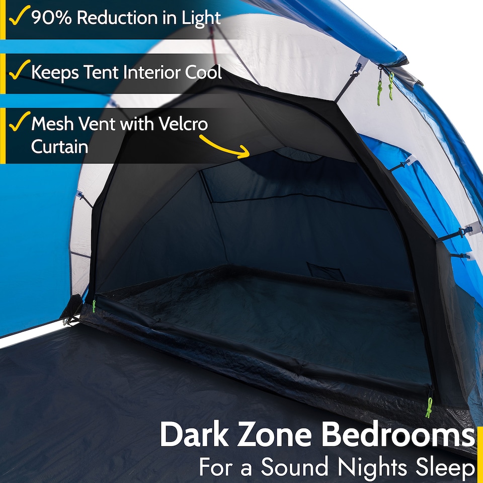 image 1 of Trail Hartland 4 Man Family Tunnel Tent Darkened Bedrooms 3000mm HH Camping | Blue | 1