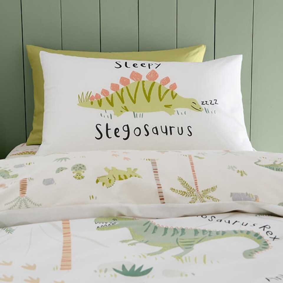 image 1 of Catherine Lansfield Childrens Sleepy Dino Junior Duvet Set Green Green | One Size