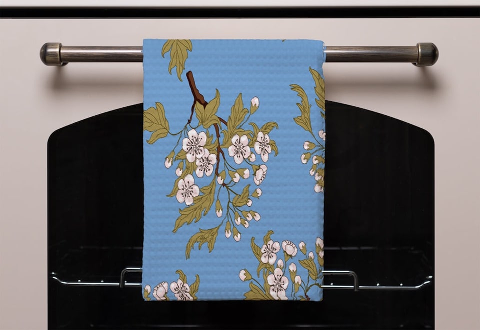 image 1 of Orchid Branches on Blue (Kitchen Towel)