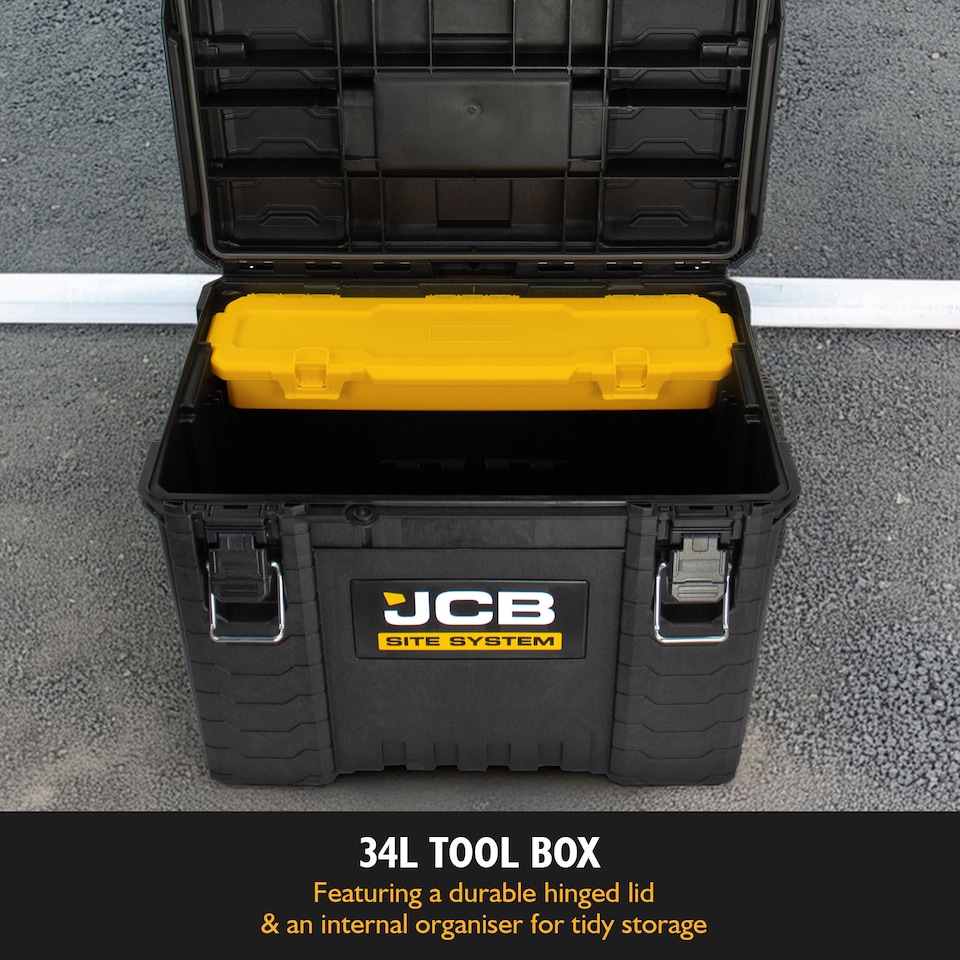 image 1 of JCB Site System, 3-Piece Modular Tool Storage, Toolbox and Organiser with Cart trolley, 9’’ Wheels | JCB-SITESYS-ST