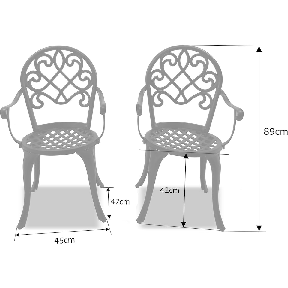 image 1 of Centurion Supports Prego 2-Large Garden and Patio Bistro Chairs with Armrests in Cast Aluminium Black