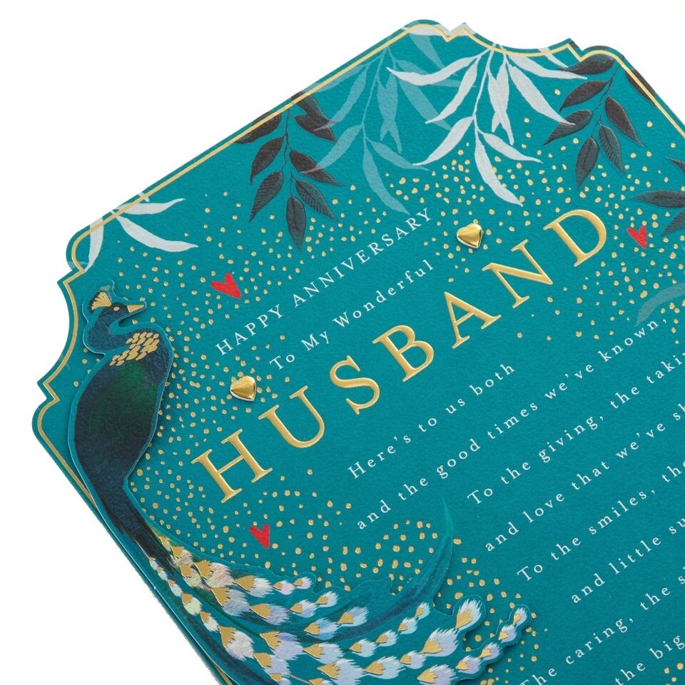image 1 of Green Traditional Floral Design with Heartfelt Verse Husband Anniversary Card