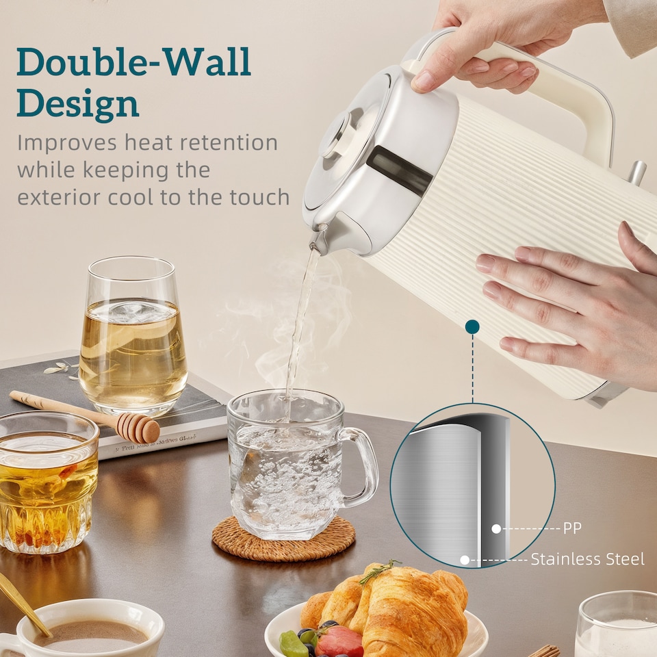 image 1 of HOMCOM Electric Stainless Steel Kettle and Toaster Set, 3000W 1.7L UK Strix Thermostat Fast Boil Kettle w Limescale Filter, Cool Touch Body, 4 Slice Toaster with 7 Browning Levels, Crumb Tray, Cream