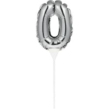 Creative Party Number 0 Balloon Inflatable Cake Topper - Silver - Mini