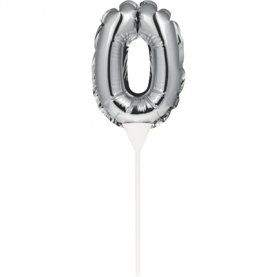 Creative Party Number 0 Balloon Inflatable Cake Topper - Silver - Mini