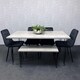 image 9 of Grey Dining Table with Hairpin Legs, Bench & 4 Black Velvet Chairs Set for Kitchen & Dining Room Grey