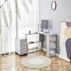 image 3 of Grey Office Desk L-shaped with Grey Velvet Upholstered Chair and Storage Drawers Grey