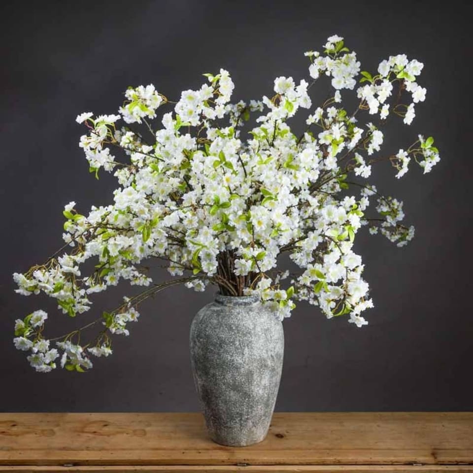 image 1 of White Cherry Blossom Spray Artificial Plant - Fabric/Plastic - L25 x W28 x H124 cm - White