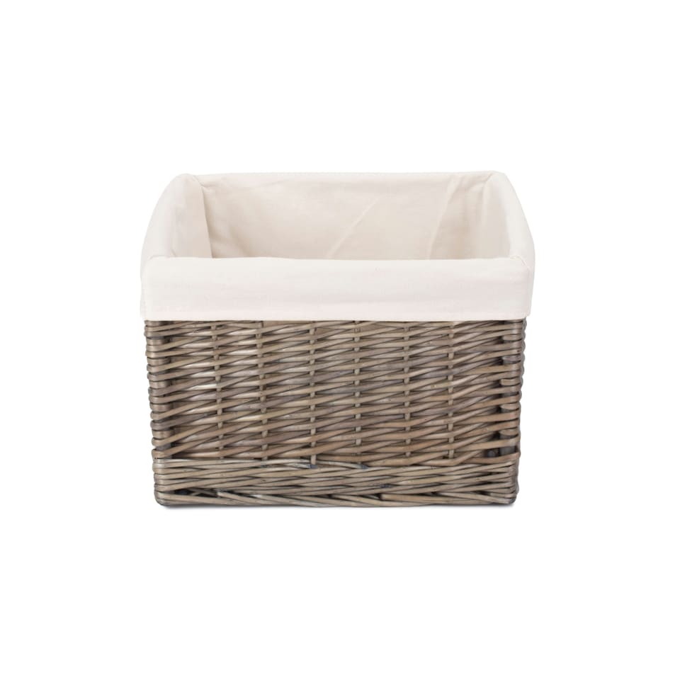 image 1 of Square Antique Wash Wicker Lined Storage Basket White | White | M