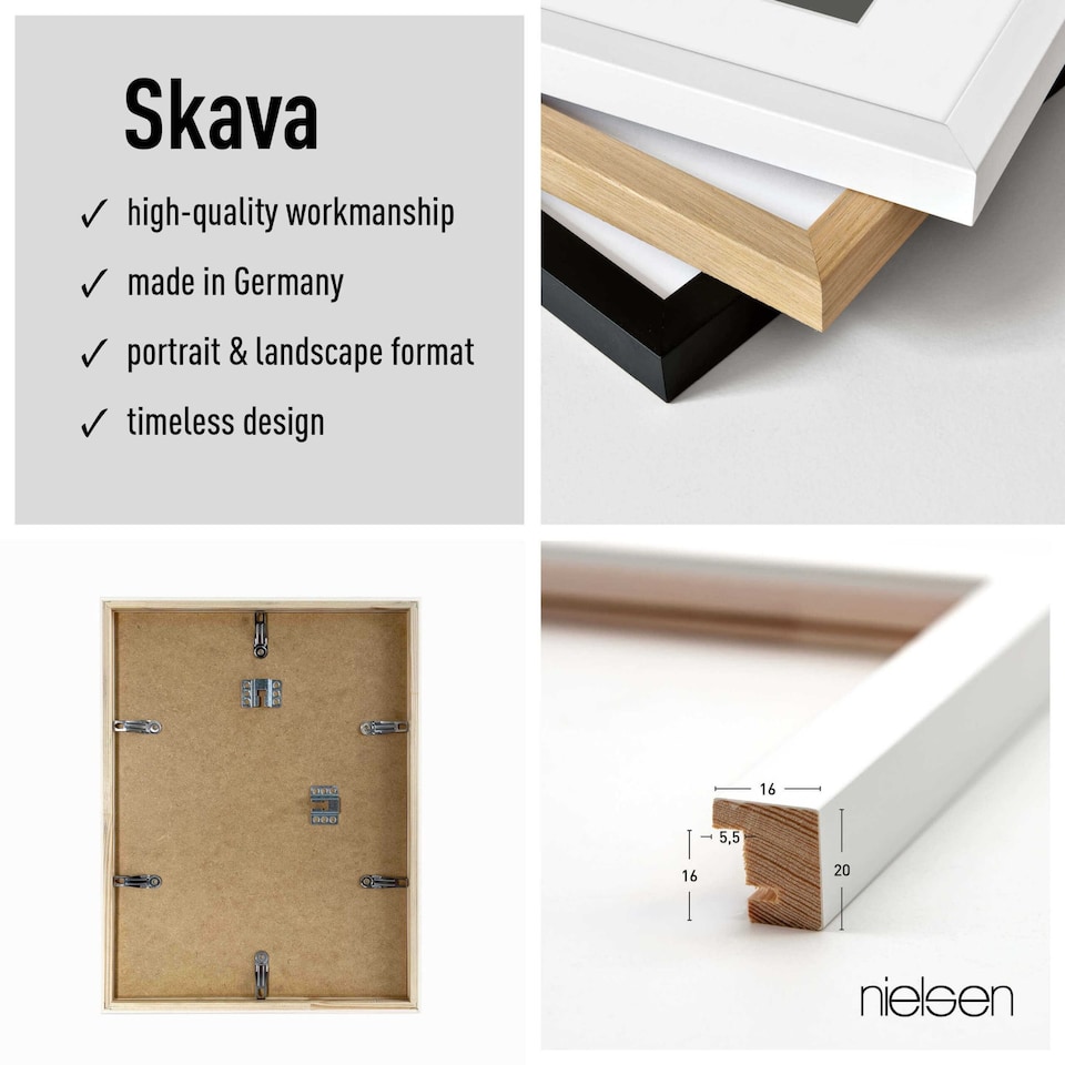 image 1 of Nielsen Skava Wooden Picture Frame with White Mount - White - A1 (59.4 x 84.1cm)