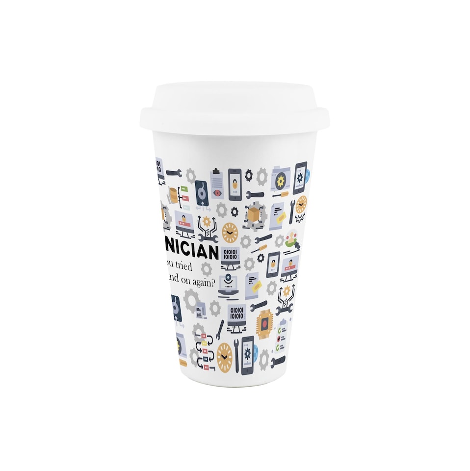 image 1 of Novelty IT Technician Ceramic Travel Mug - Reusable Drinks Cup Gift