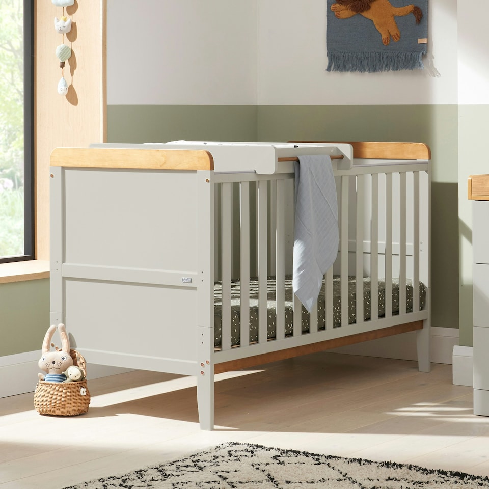 image 1 of Tutti Bambini Rio Cot Bed with Cot Top Changer & Mattress - Dove Grey/Oak