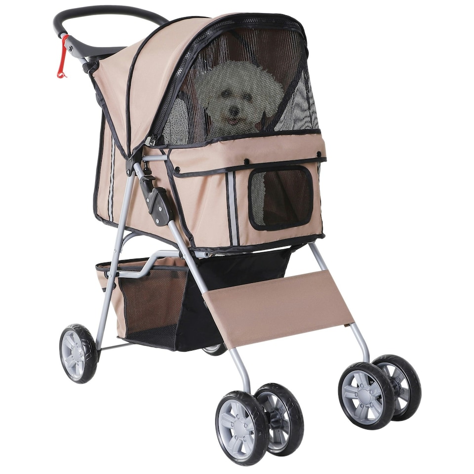 image 1 of PawHut Pet Stroller Carrier Foldable Deluxe Jogger Walk Travel Dog Cat Brown