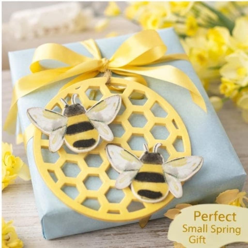 image 1 of Gisela Graham Wooden Bee & Honeycomb Hanging Decoration - Easter Tree Ornament