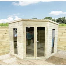 12 x 12 Corner Pressure Treated T&G Pent Summerhouse + Safety Toughened Glass + Euro Lock with Key (12' x 12' /12ft x 12ft) (12x12)