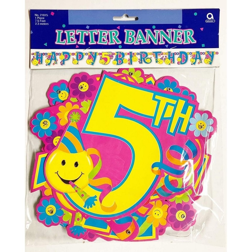 Amscan Letter 5th Birthday Banner - Pink/Yellow/Blue - One Size