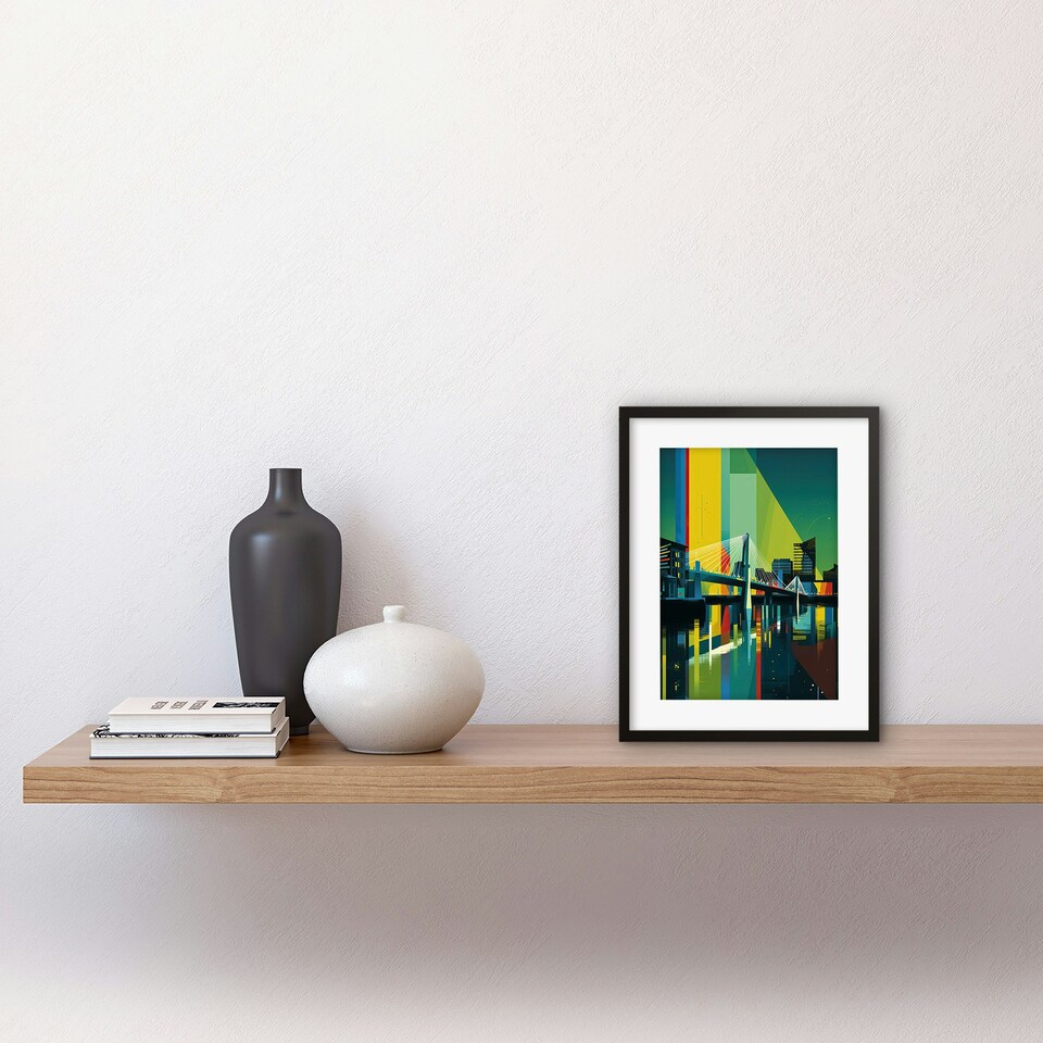image 1 of Glasgow Bells Bridge Modern Geometric Cityscape 9x7" Black Framed Wall Art Print