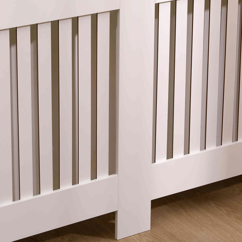 image 1 of Large White Wooden Slatted Grill Radiator Cover MDF Cabinet