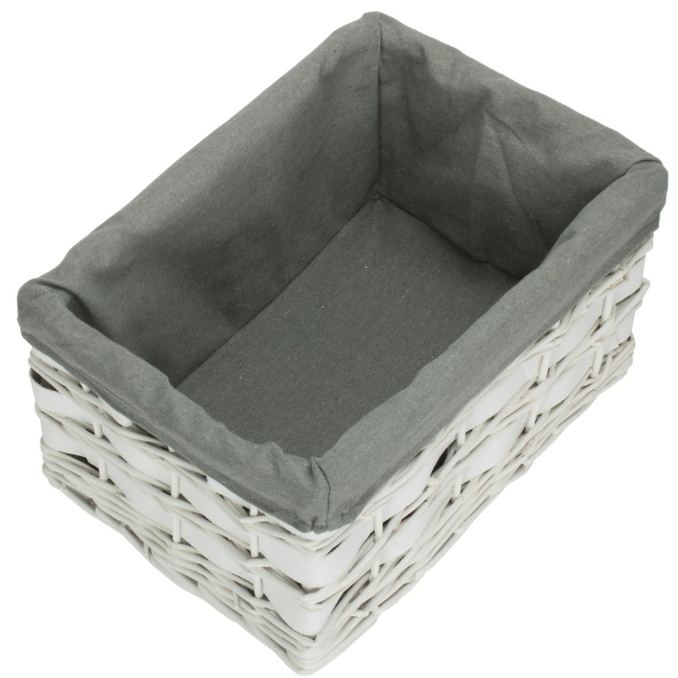 image 1 of White Grey LinedScandi Storage Basket with Grey Lining Grey | Grey | M