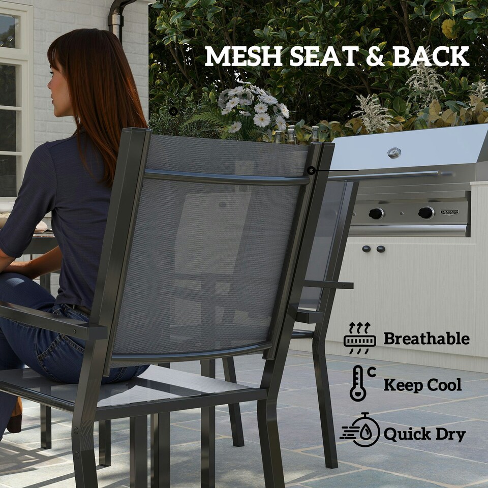image 1 of Outsunny 7 Piece Garden Dining Set, Outdoor Furniture w/ 6 Stackable Chairs