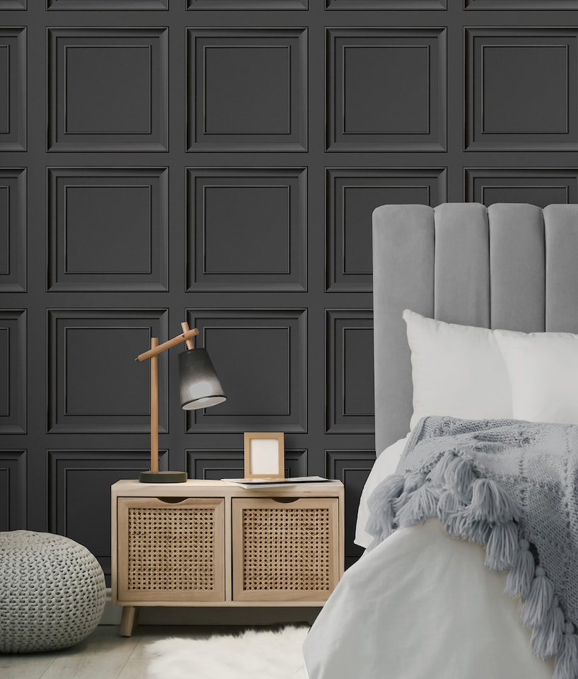 image 1 of Fine Decor FD43001 Distinctive Square Panel Wallpaper, Dark Grey