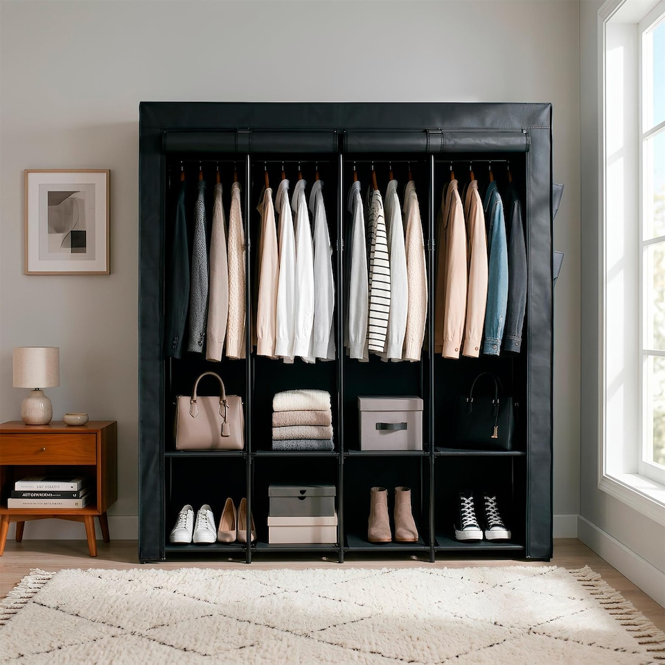 image 1 of Harbour Housewares Portable Fabric Wardrobe - 170 x 45 x 167cm