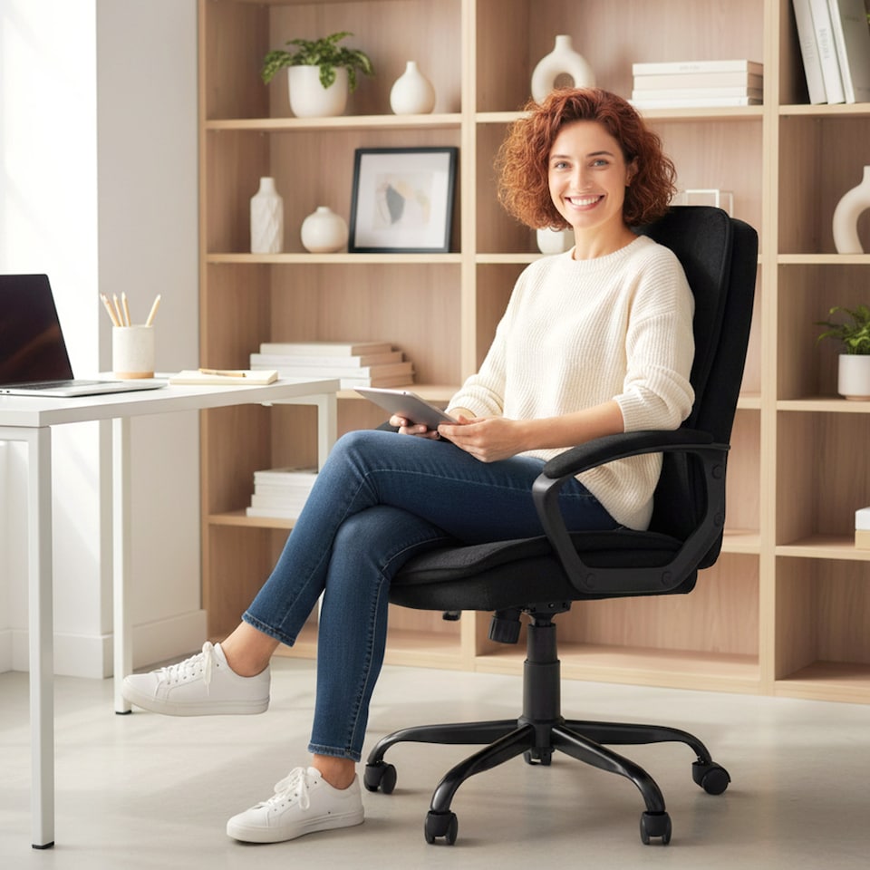 image 1 of HOMCOM Office Chair, Computer Desk Chair with Dual-Layer Padding, Black