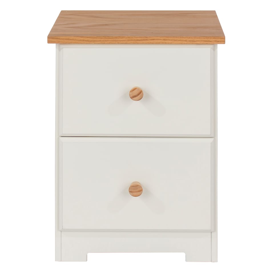 image 1 of Colorado 2 Drawer Bedside Cabinet Soft White Painted Finish with Oak Woodgrain Top, Bedroom Furniture | White | Soft White | 1