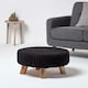 image 2 of Homescapes Black Large Round Cotton Knitted Footstool on Legs | Black | 62 x 62 x 30 cm