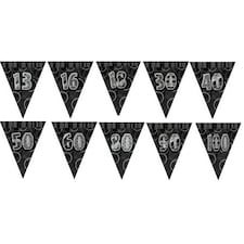 Unique Party Black & Silver Party Pennant Bunting - Black/Silver - 100
