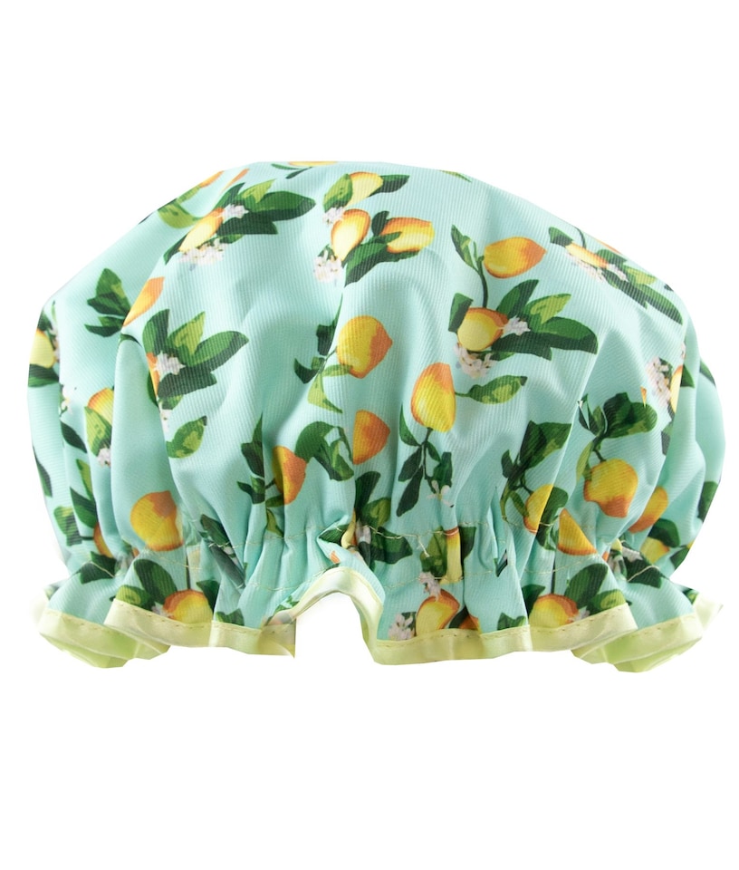 image 1 of The Vintage Cosmetic Company Retro Lemon Print Shower Cap | Blue | 1