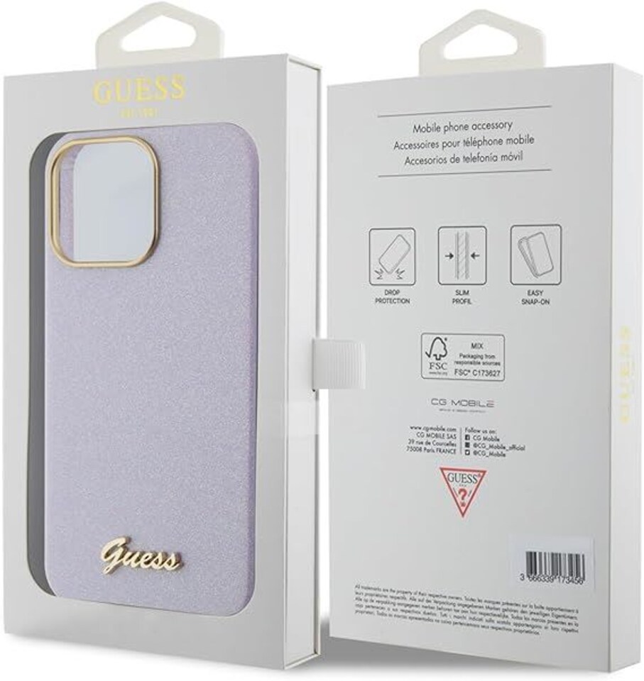 image 1 of Guess Glitter Glossy Script Hard Case for iphone 15 Pro Max 6.7 Lilac - GUHCP15XPGMCSL