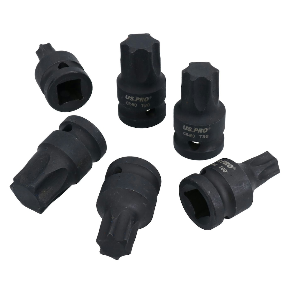 image 1 of 1/2in Drive Male Torx Star Impacted Impact Shallow Sockets T55 - T100 6pc