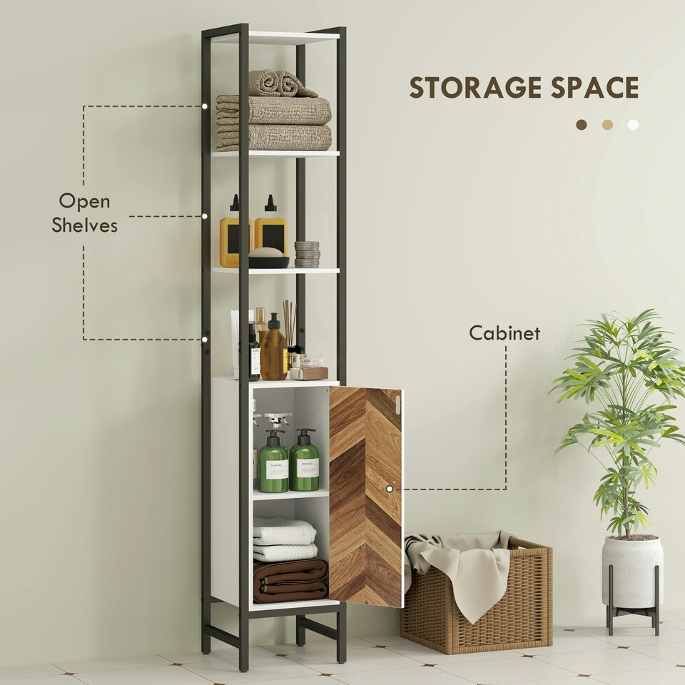 image 1 of HOMCOM Tall Bathroom Storage Cabinet with 3 Shelves, 30 x 30 x 170 cm, White