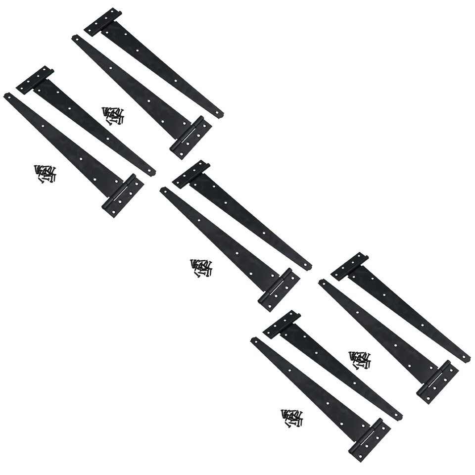 image 1 of 16in / 400mm Heavy Duty T Tee Hinges For Shed + Garden Gates Black Finish 10pc