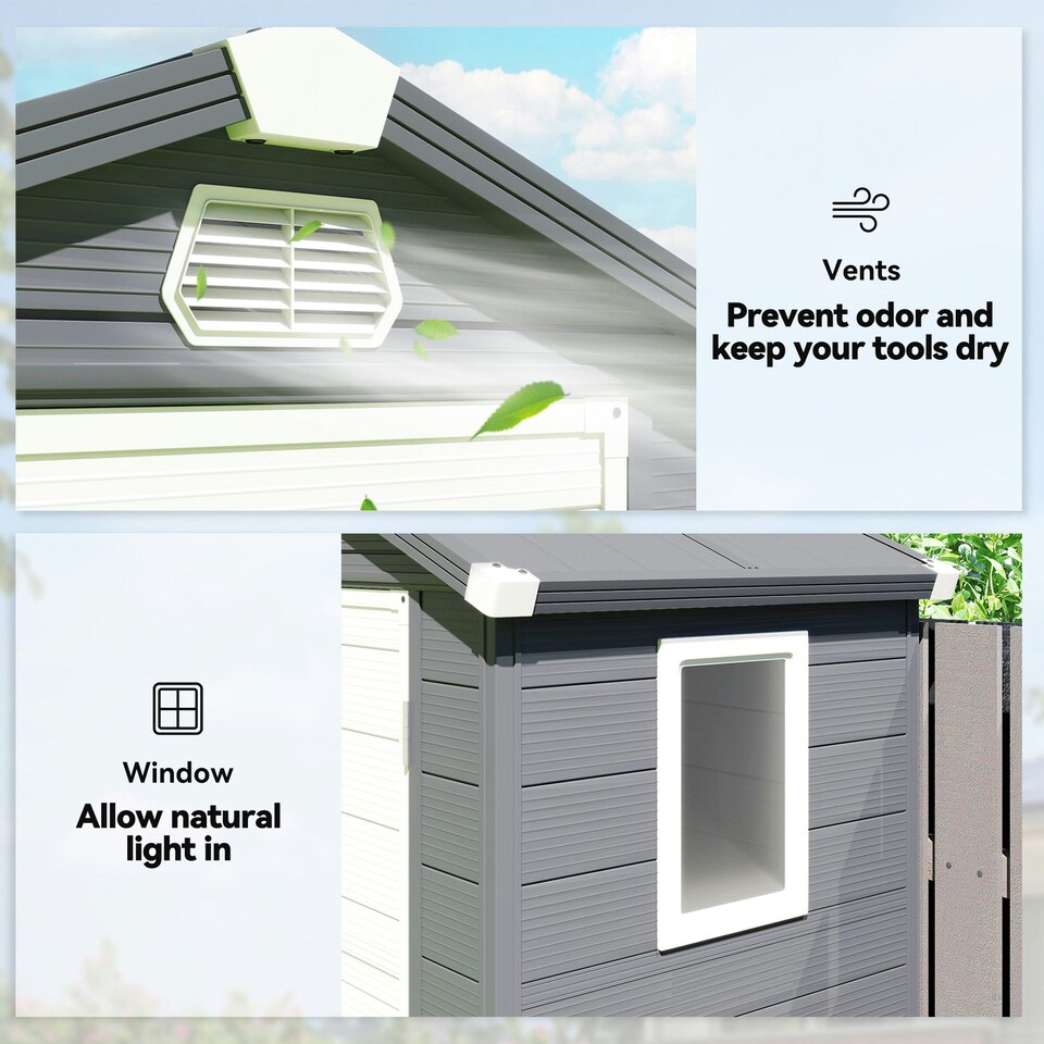 image 1 of Outsunny 4 x 3ft Garden Shed Storage w/ Foundation Kit, Vents, Grey