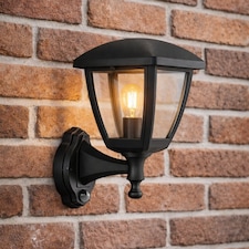 CGC NOVA Large Black Outdoor Wall Lantern Light - PIR Motion Sensor, Clear Diffuser, IP44, Polycarbonate.