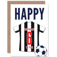 Football Strip Kit White Striped Top Age 6 Year Old Child Kids 6th Birthday Card