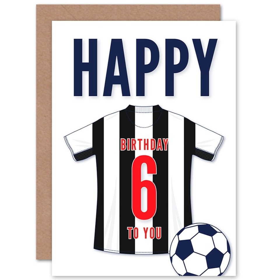 image 1 of Football Strip Kit White Striped Top Age 6 Year Old Child Kids 6th Birthday Card